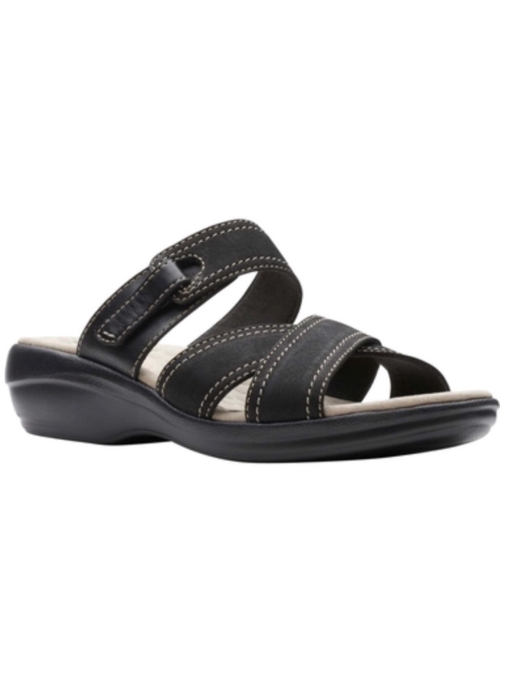 NEW Clarks Ultimate Comfort Alexis Art Strappy Black Adjustable Slide Sandals